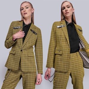 THE DEBBIE HARRY X WILDFANG Blazer Dijon Black NWOT size M $198 plaid